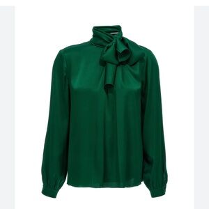 Alberta Ferretti Green Blouse with Elegant Tie